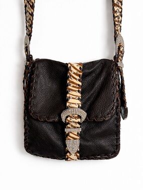 Charm and Luck Leather Zebra Rhinestone Western Shoulder Bag